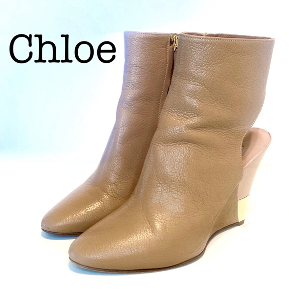 Chloe Tan Leather Cutout Accent Boots Size 38